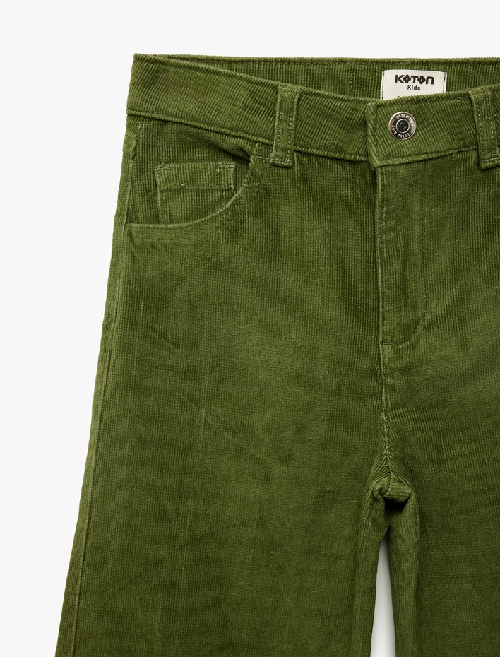 Kız Çocuk Pamuklu Rahat Kesim Beli Ayarlanabilir Kadife Geniş Paça Pantolon