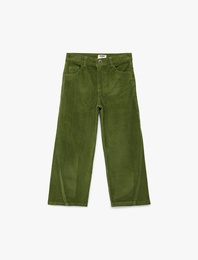 Pamuklu Rahat Kesim Beli Ayarlanabilir Kadife Geniş Paça Pantolon