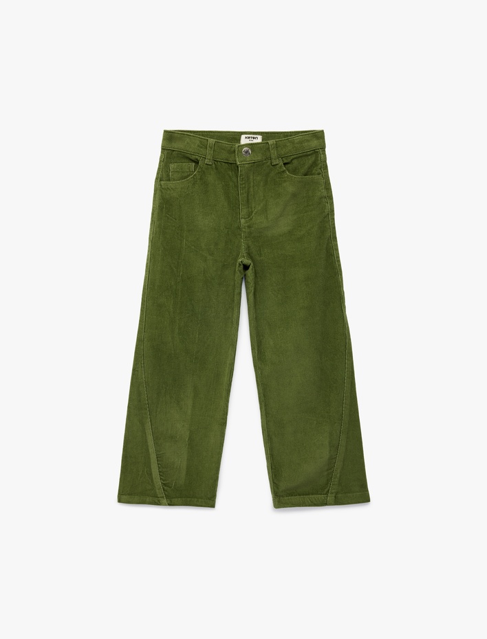 Kız Çocuk Pamuklu Rahat Kesim Beli Ayarlanabilir Kadife Geniş Paça Pantolon