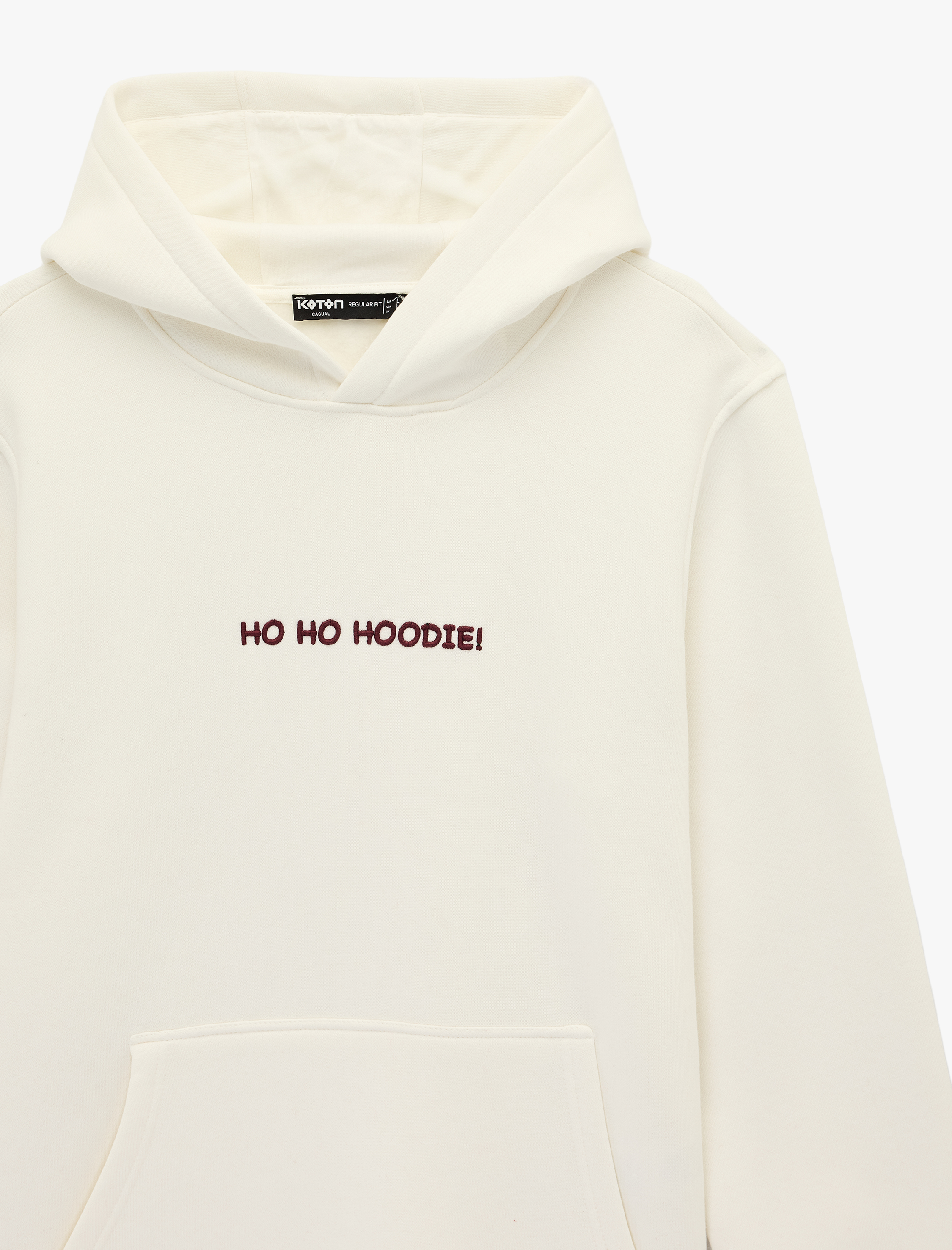   Uzun Kollu Kanguru Cepli Şardonlu Yılbaşı Temalı Nakışlı Kapşonlu Sweatshirt