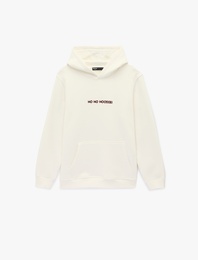 Uzun Kollu Kanguru Cepli Şardonlu Yılbaşı Temalı Nakışlı Kapşonlu Sweatshirt