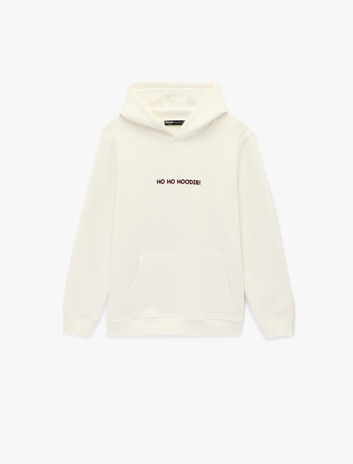  Uzun Kollu Kanguru Cepli Şardonlu Yılbaşı Temalı Nakışlı Kapşonlu Sweatshirt