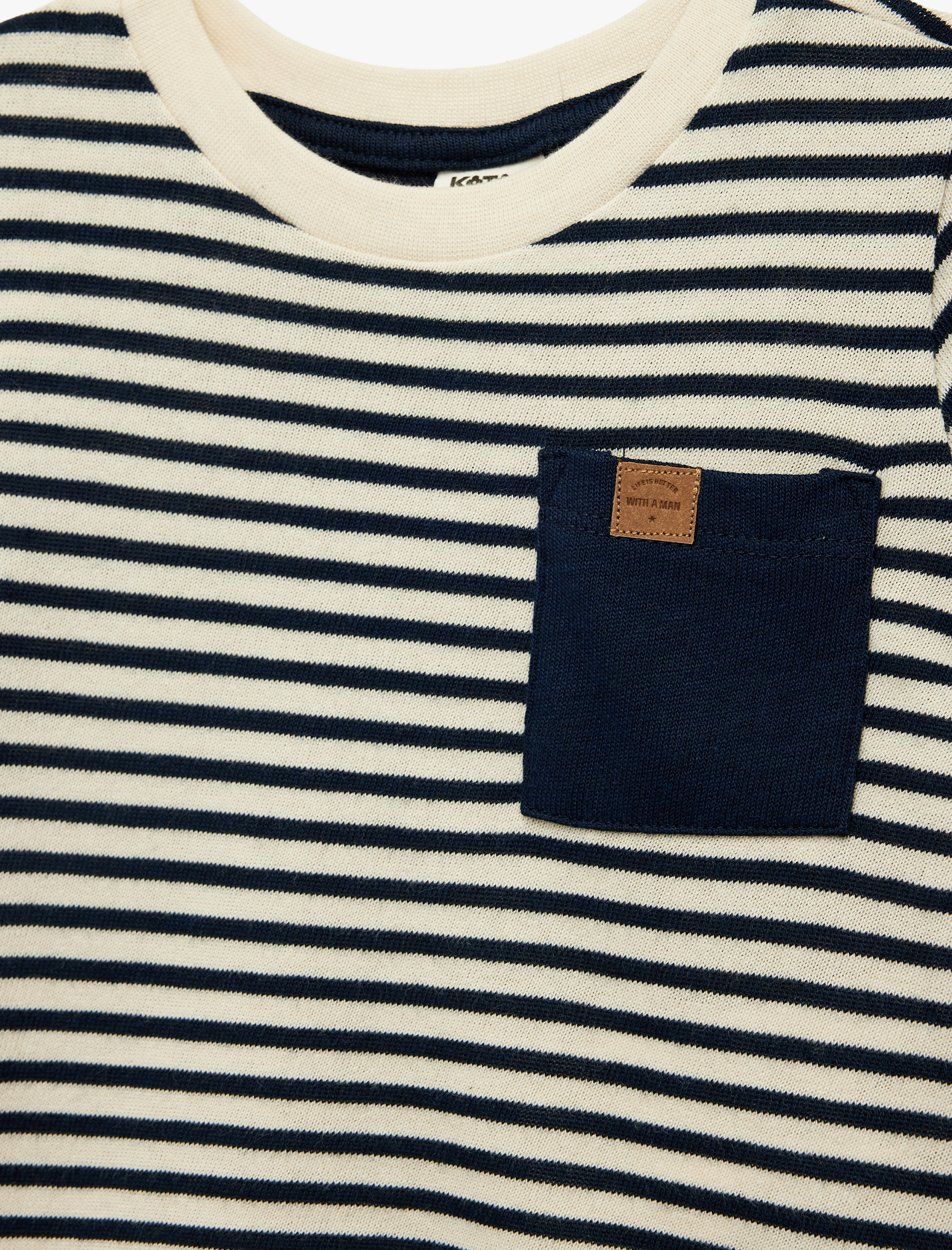  Erkek Bebek Cep Detaylı Kısa Kollu Bisiklet Yaka Çizgili Tişört