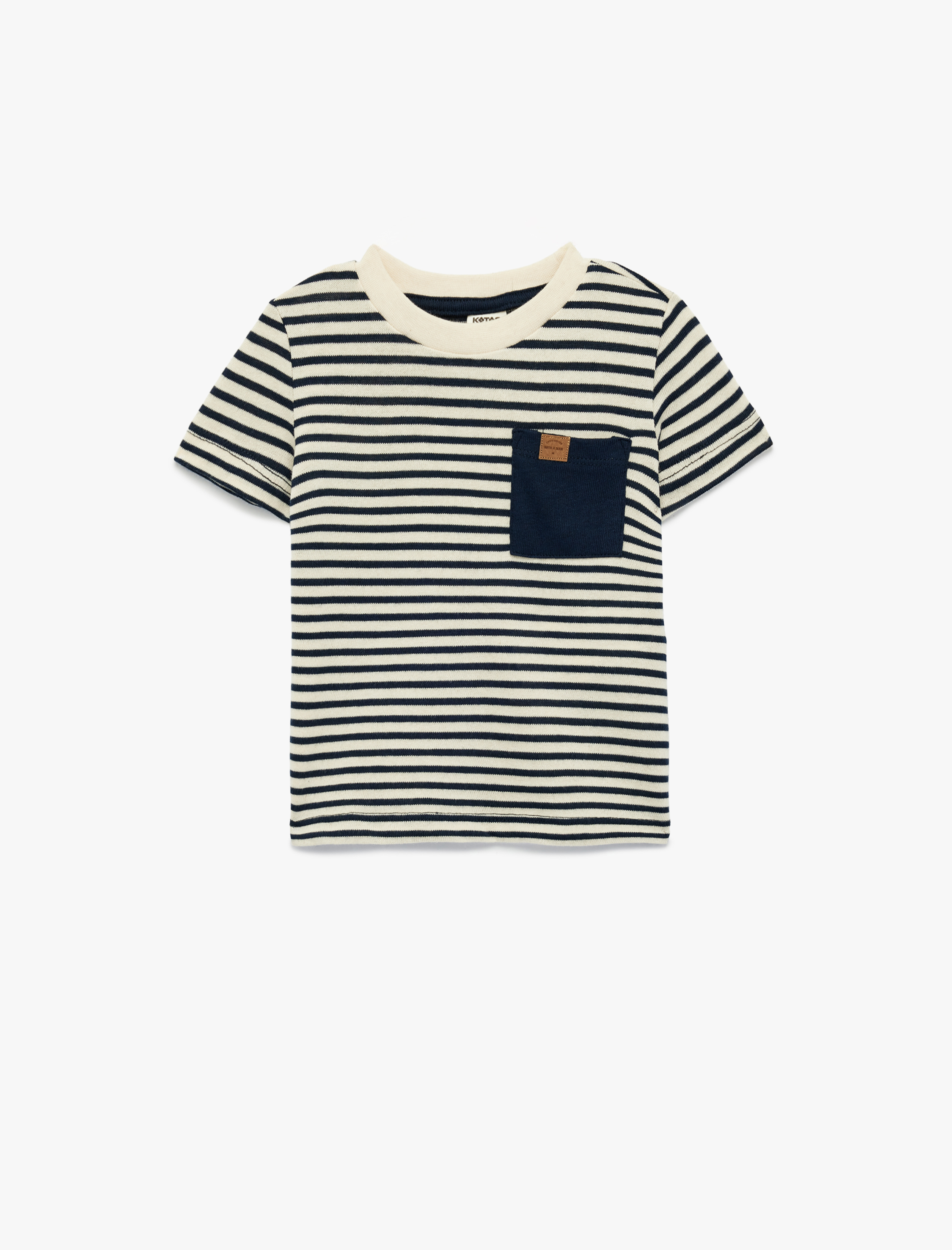  Erkek Bebek Cep Detaylı Kısa Kollu Bisiklet Yaka Çizgili Tişört