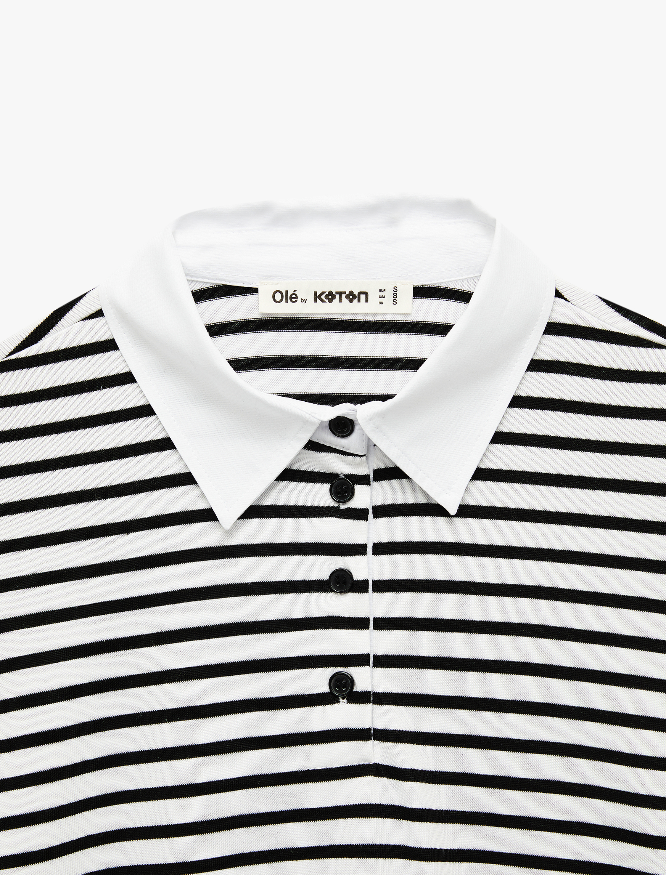   Uzun Kollu Düğmeli Polo Yaka Çizgili Oversize Tişört