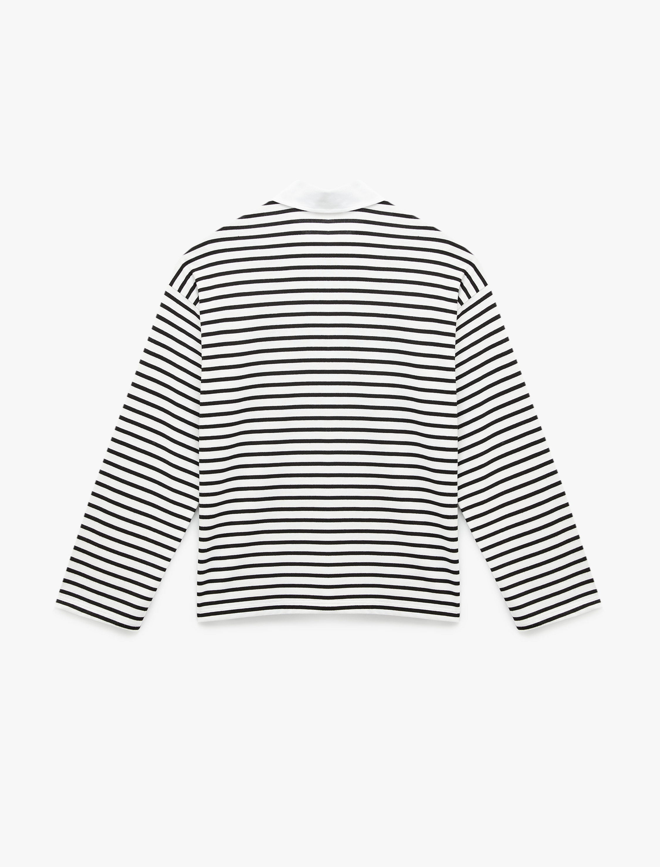   Uzun Kollu Düğmeli Polo Yaka Çizgili Oversize Tişört