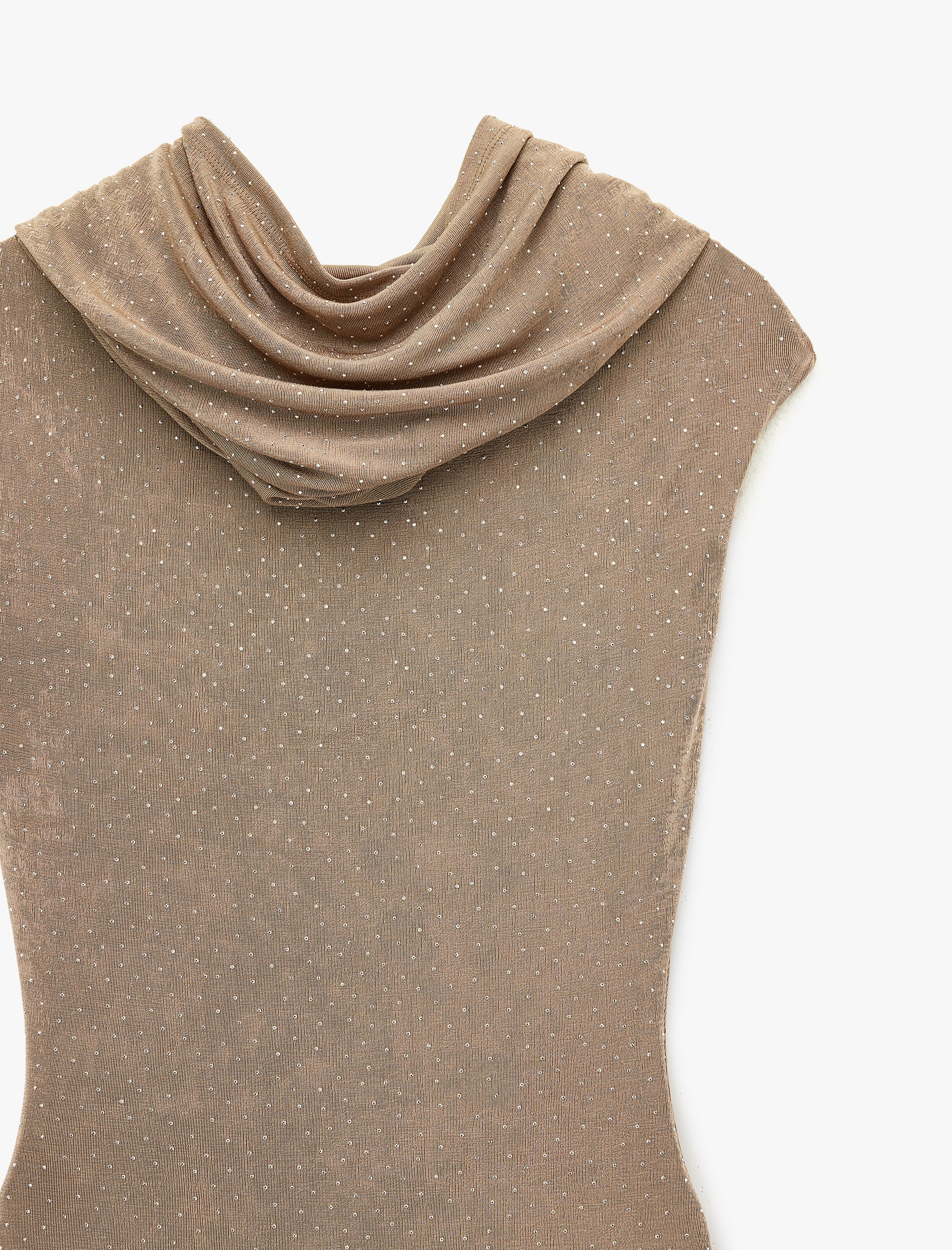   Kolsuz Taş Detaylı Dik Kapüşonlu Midi Bodycon Elbise