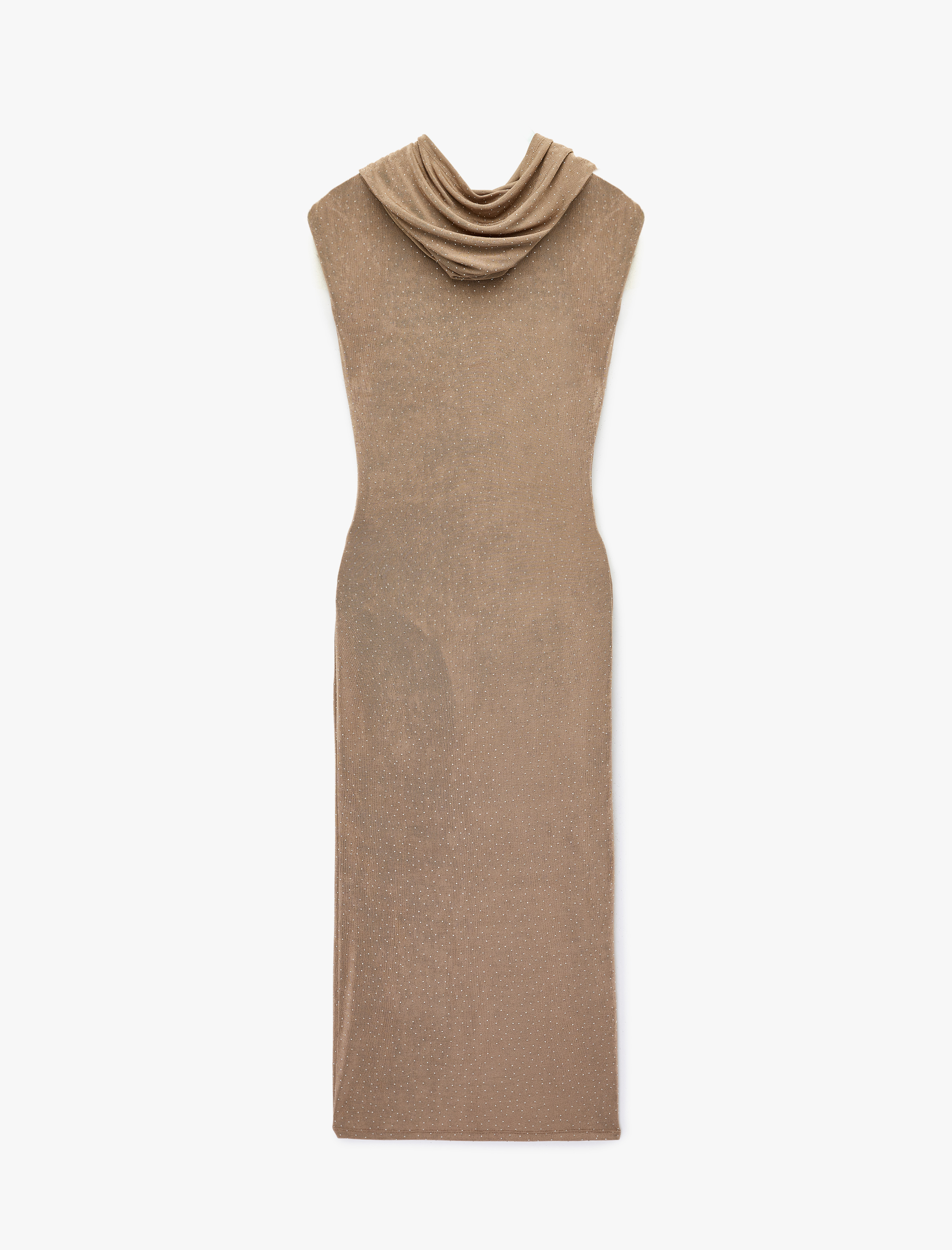   Kolsuz Taş Detaylı Dik Kapüşonlu Midi Bodycon Elbise