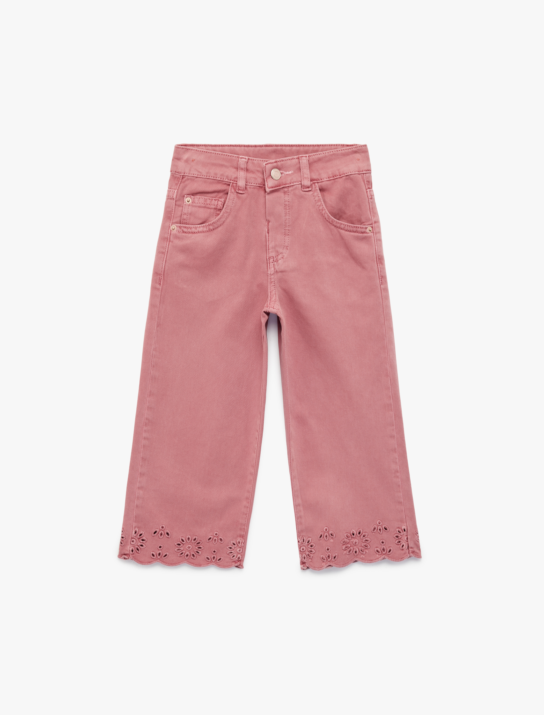  Kız Bebek Pamuklu Cepli Dantel Detaylı Geniş Paça Pantolon