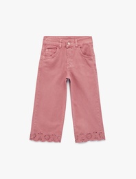 Pamuklu Cepli Dantel Detaylı Geniş Paça Pantolon