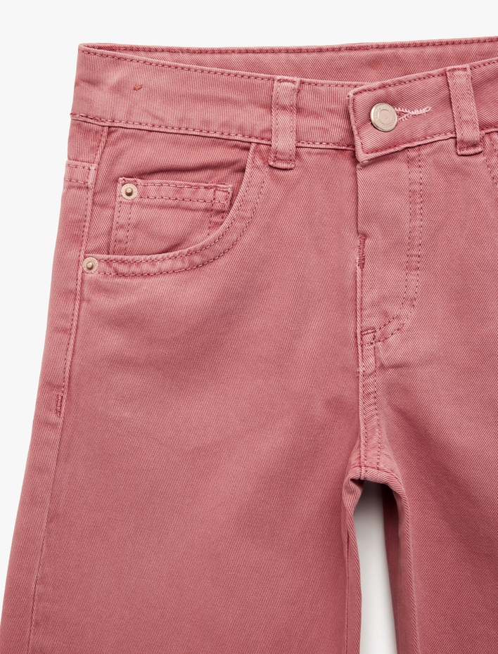 Kız Bebek Pamuklu Cepli Dantel Detaylı Geniş Paça Pantolon