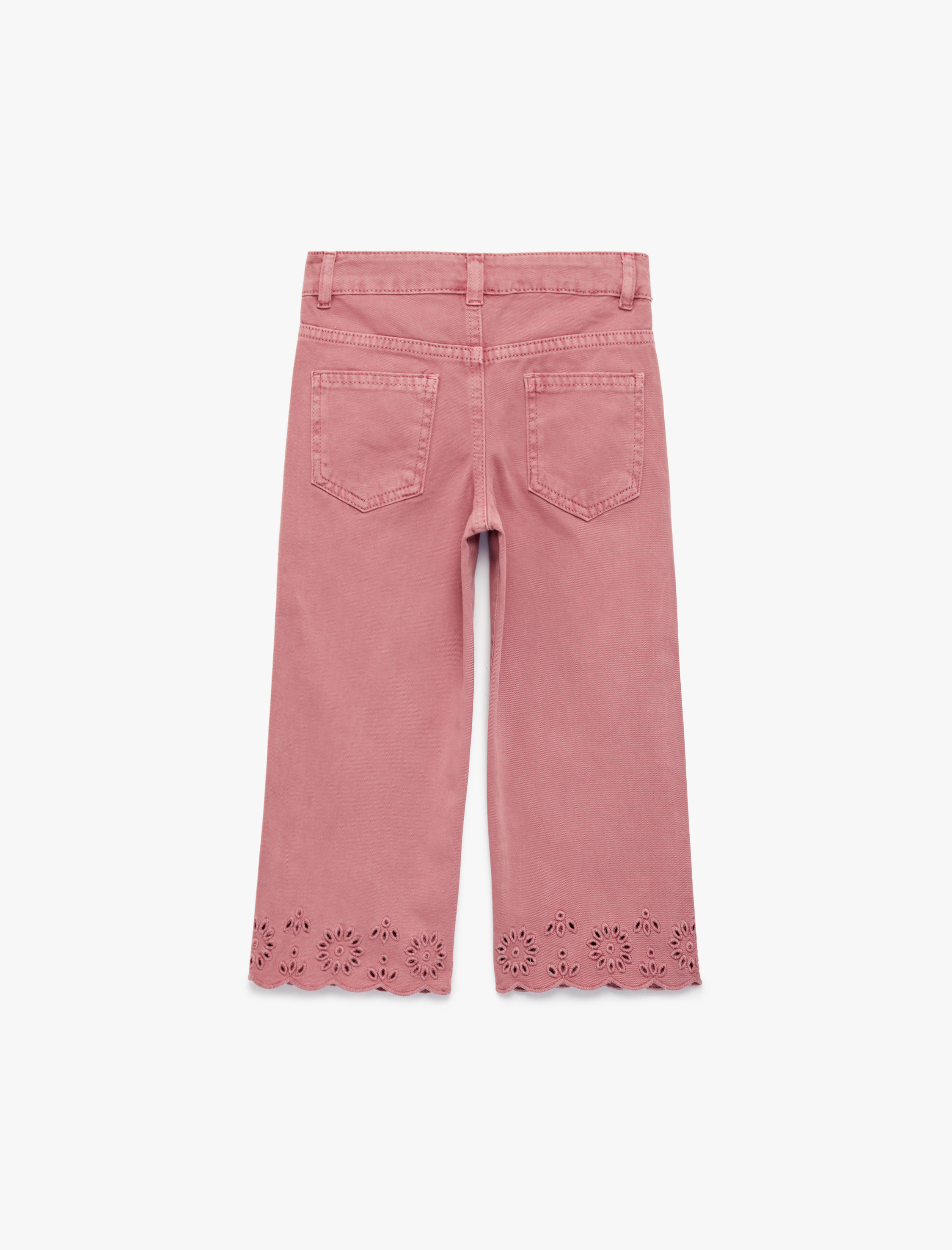  Kız Bebek Pamuklu Cepli Dantel Detaylı Geniş Paça Pantolon