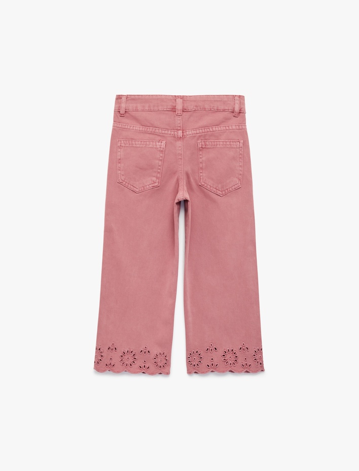 Kız Bebek Pamuklu Cepli Dantel Detaylı Geniş Paça Pantolon