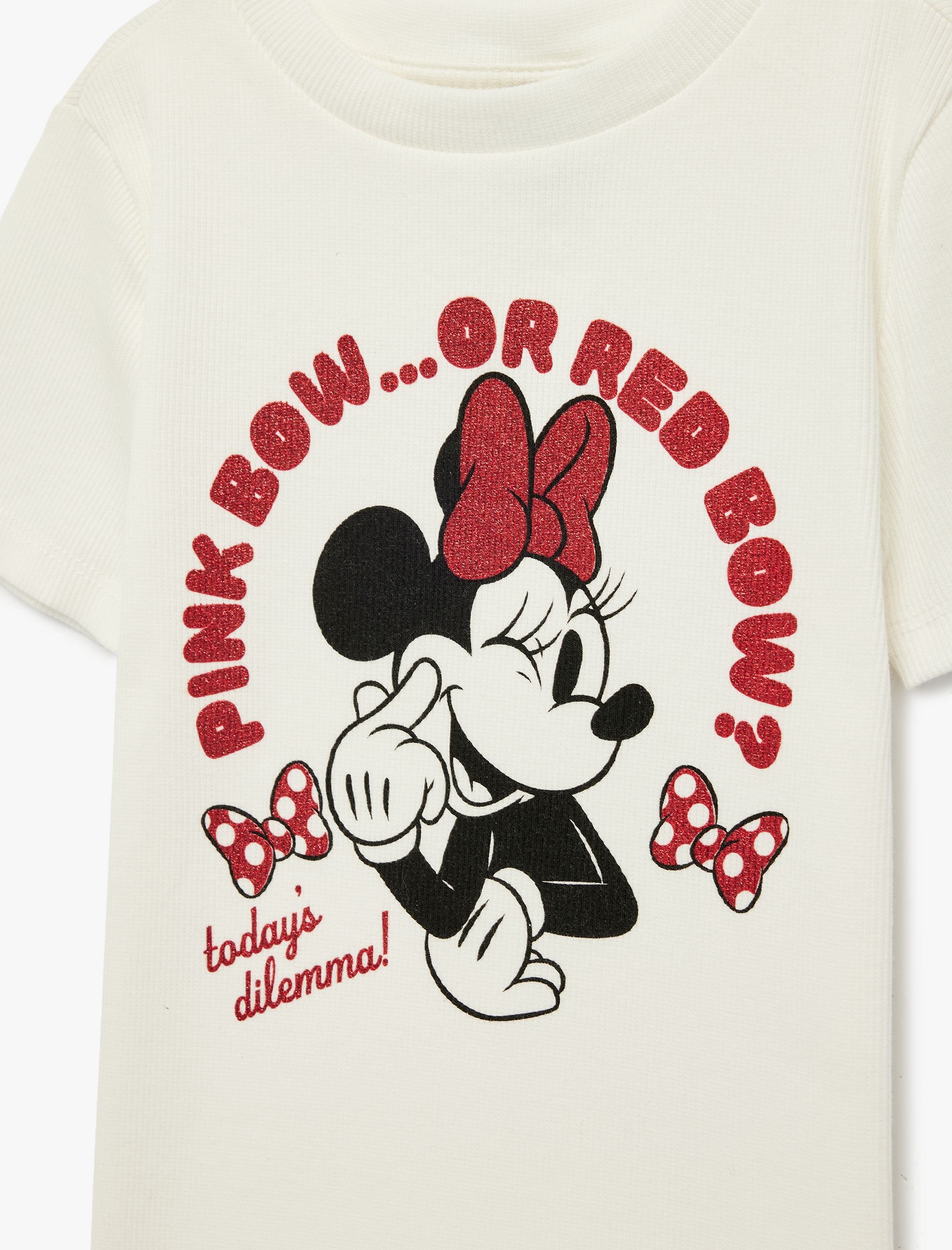  Kız Çocuk Minnie Mouse Baskılı Kısa Kollu Bisiklet Yaka Pamuklu Lisanslı Tişört