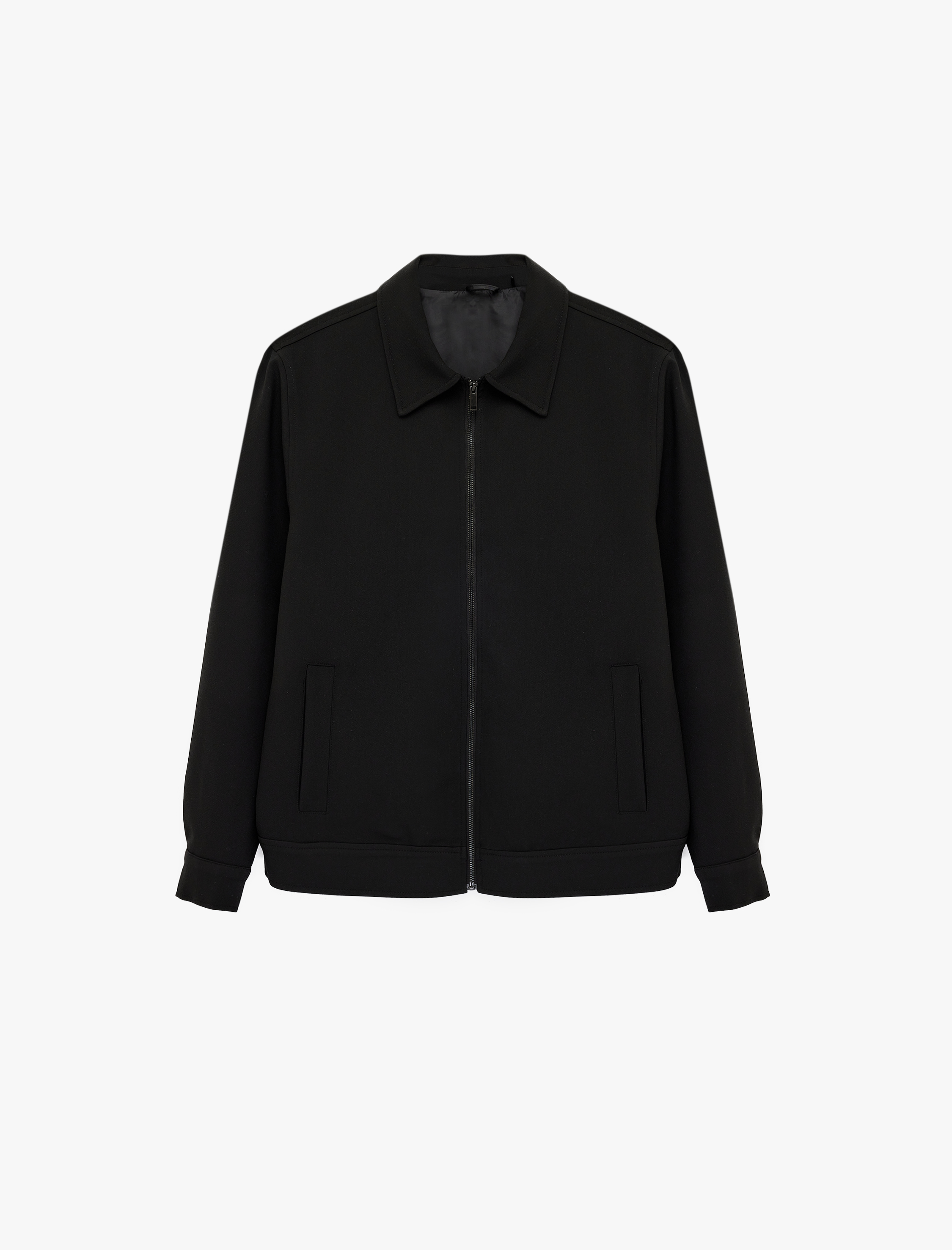   Viskon Karışımlı Uzun Kollu Cepli Gömlek Yaka Fermuarlı Bomber Ceket