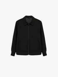 Viskon Karışımlı Uzun Kollu Cepli Gömlek Yaka Fermuarlı Bomber Ceket