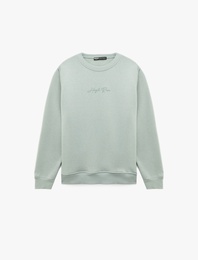 Regular Fit Uzun Kollu Şardonlu Bisiklet Yaka Basic Baskılı Sweatshirt