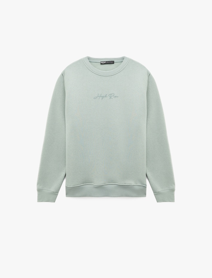  Regular Fit Uzun Kollu Şardonlu Bisiklet Yaka Basic Baskılı Sweatshirt