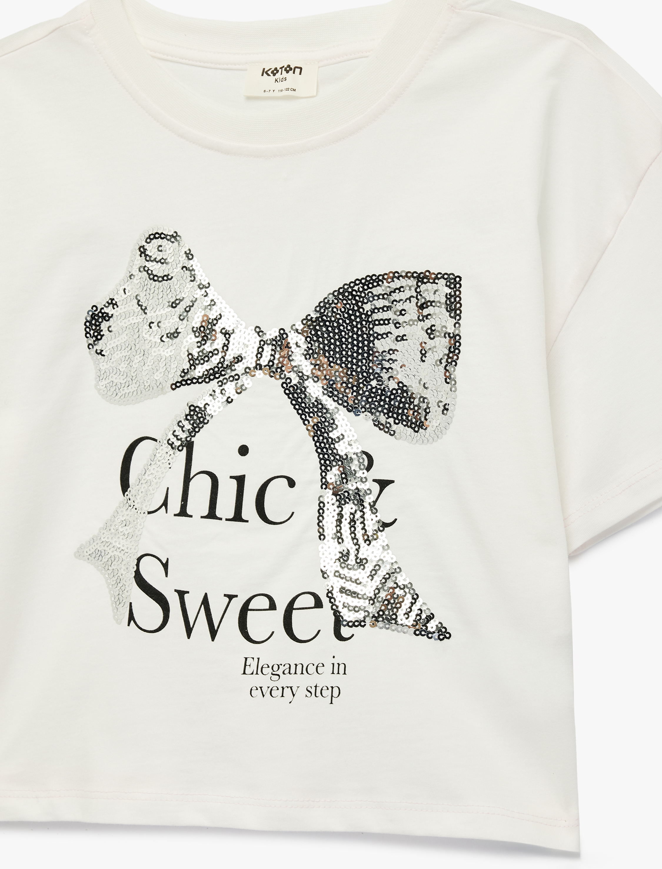  Kız Çocuk Pullu Payetli Fiyonklu Uzun Kollu Bisiklet Yaka Pamuklu Tişört