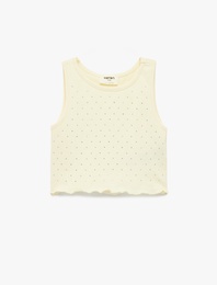 Kolsuz Bisiklet Yaka  Taş Detaylı Pamuklu Atlet