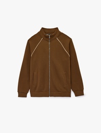 Uzun Kollu Cepli Biyeli Fermuarlı Hırka