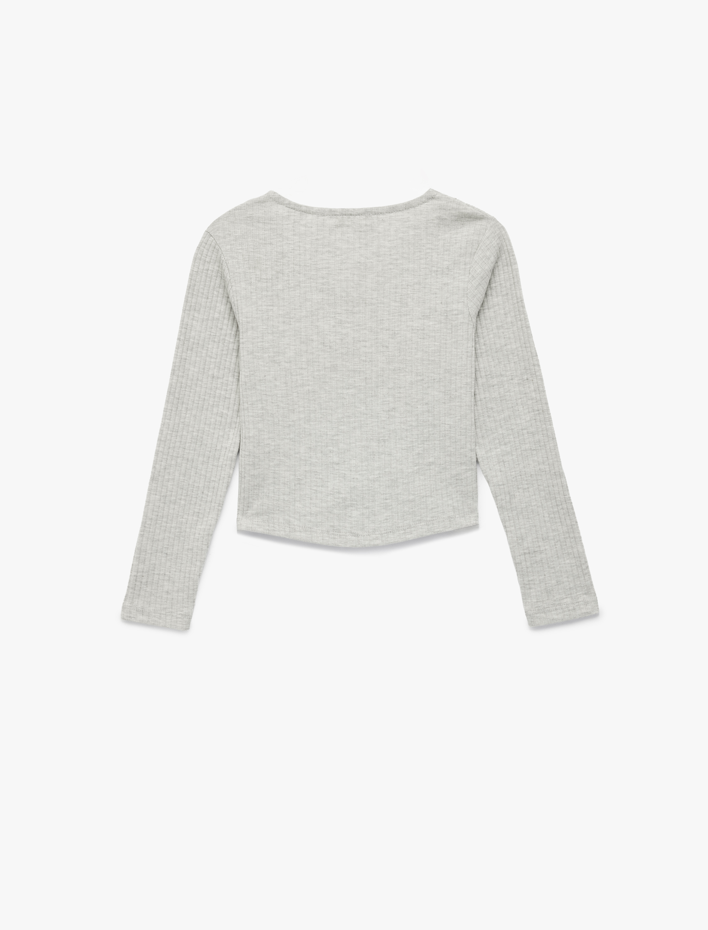  Kız Çocuk Dantel Detaylı Ribanalı V Yaka Uzun Kollu Tişört