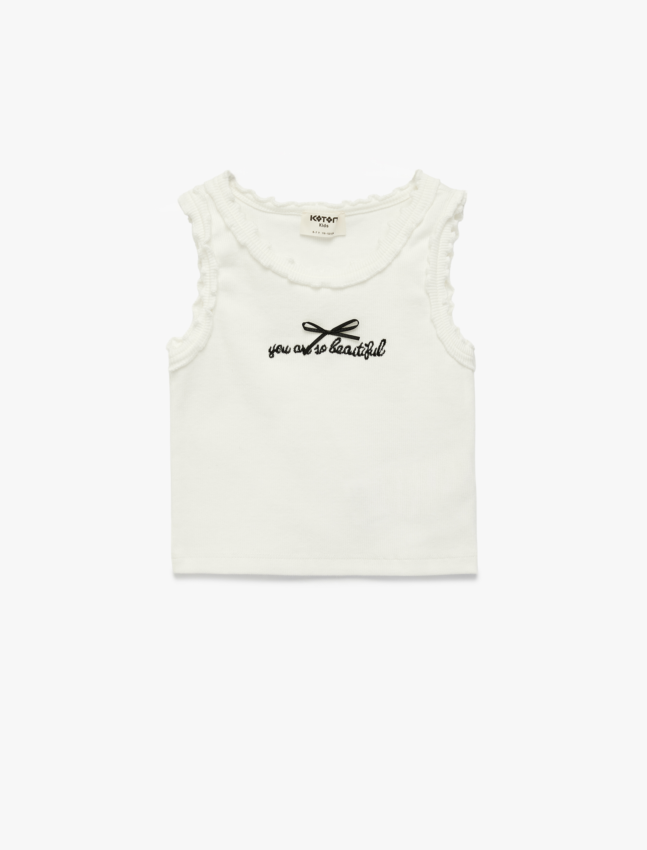  Kız Çocuk Pamuklu Bisiklet Yaka Kolsuz Nakış Detaylı Fiyonklu Atlet