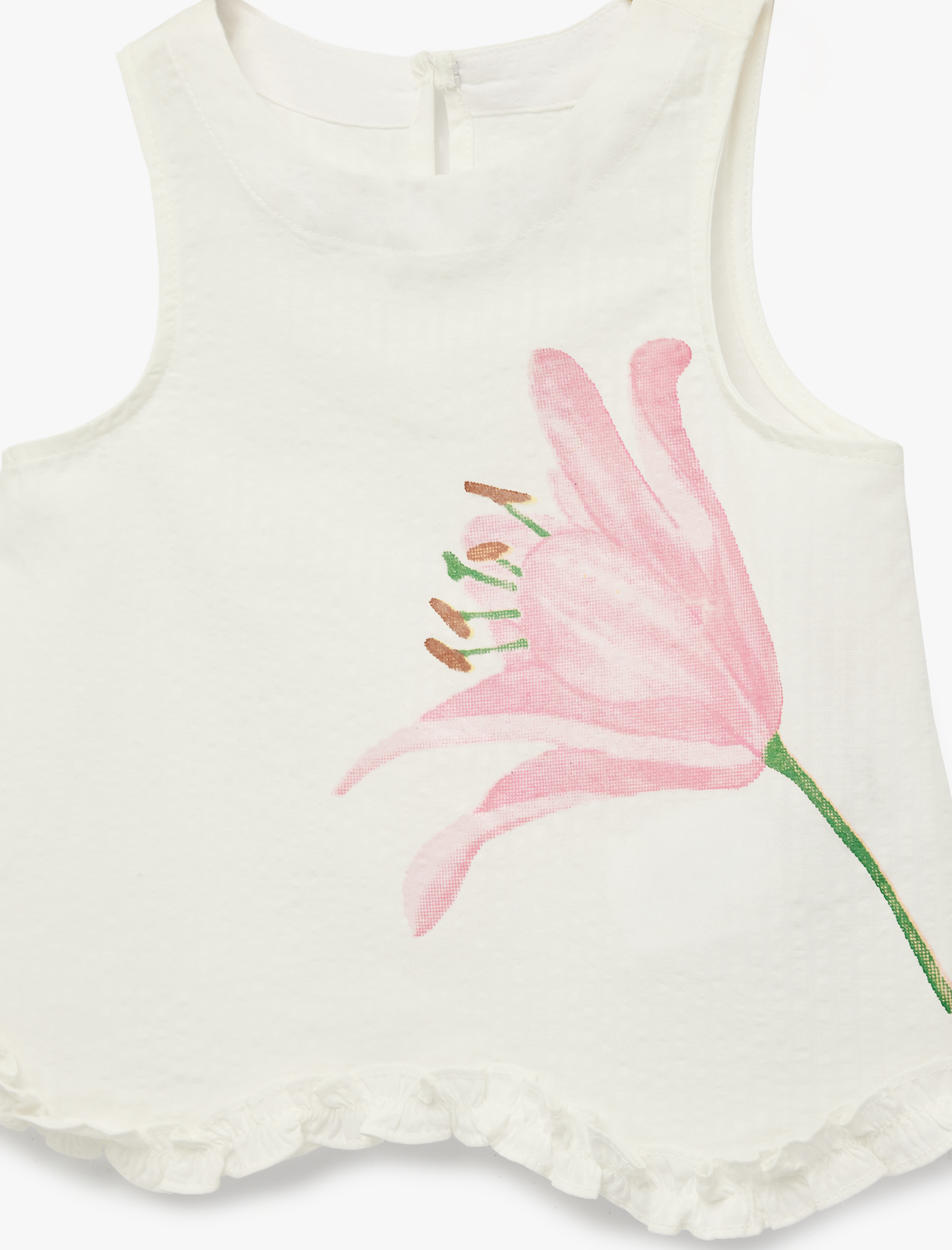  Kız Bebek Çiçek Baskılı Pamuklu Kolsuz Bisiklet Yaka Fırfırlı Bluz