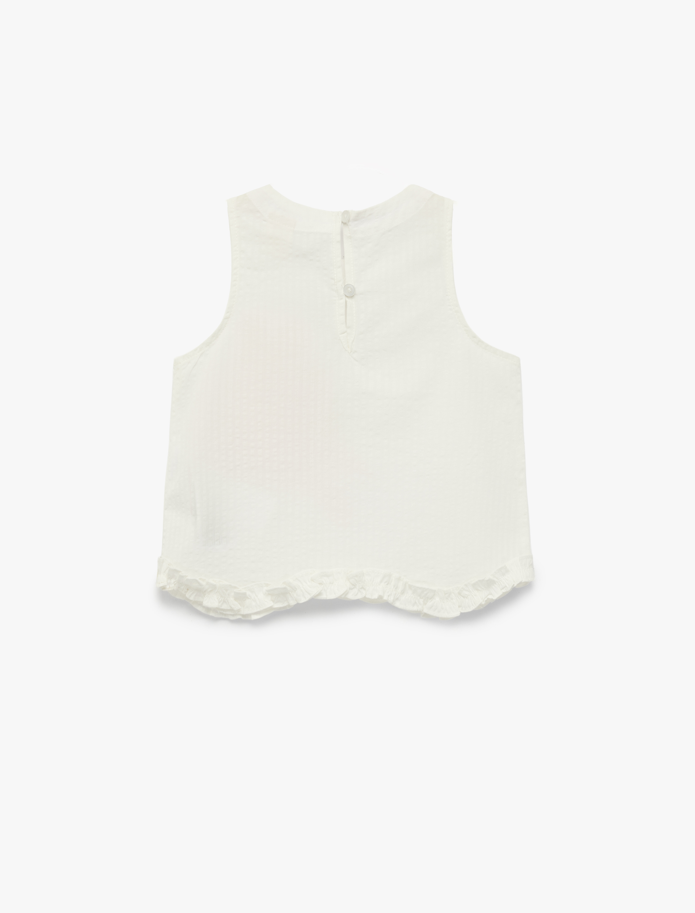  Kız Bebek Çiçek Baskılı Pamuklu Kolsuz Bisiklet Yaka Fırfırlı Bluz