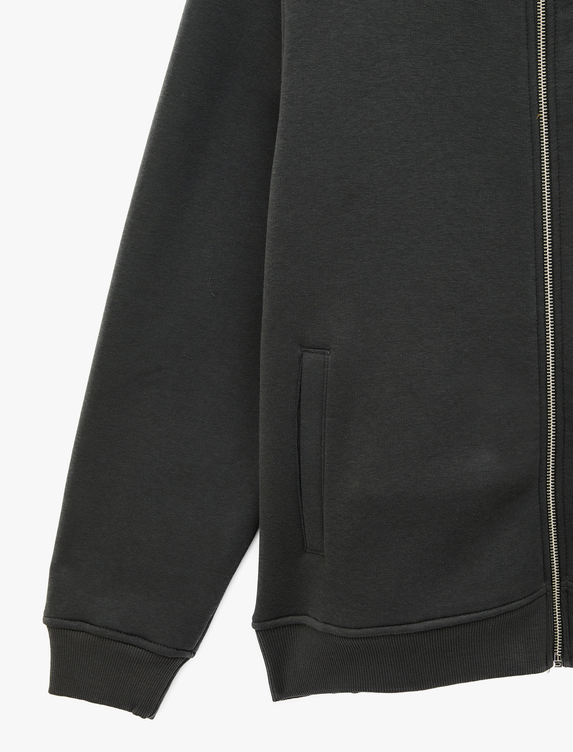   Şardonlu Uzun Kollu Cep Detaylı Basic Fermuarlı Hırka