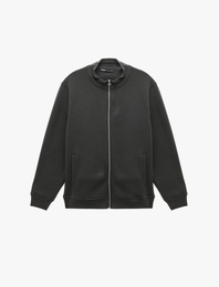 Şardonlu Uzun Kollu Cep Detaylı Basic Fermuarlı Hırka