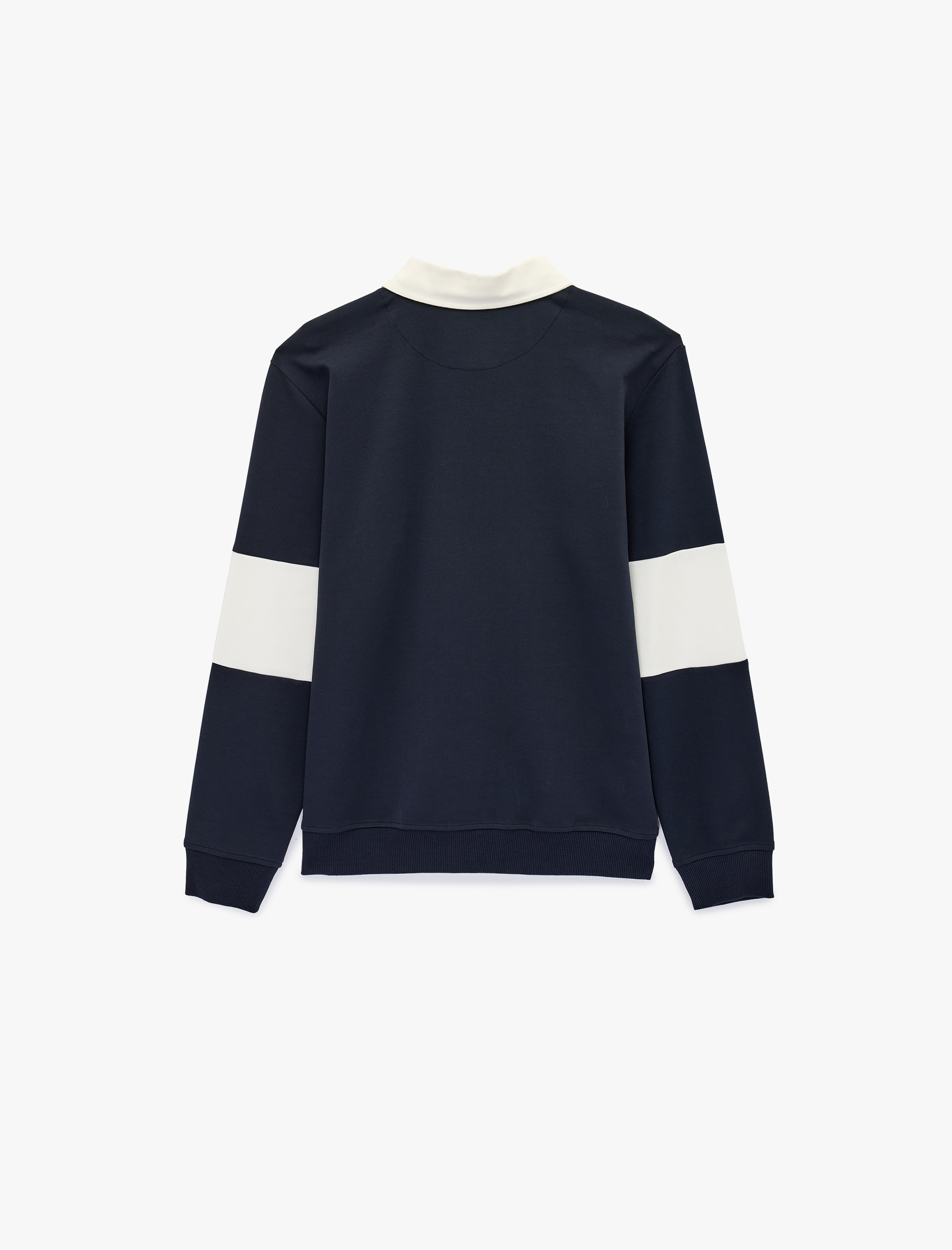   Uzun Kollu Pamuklu Renk Kontrastlı Düğmeli Baskılı Polo Yaka Sweatshirt