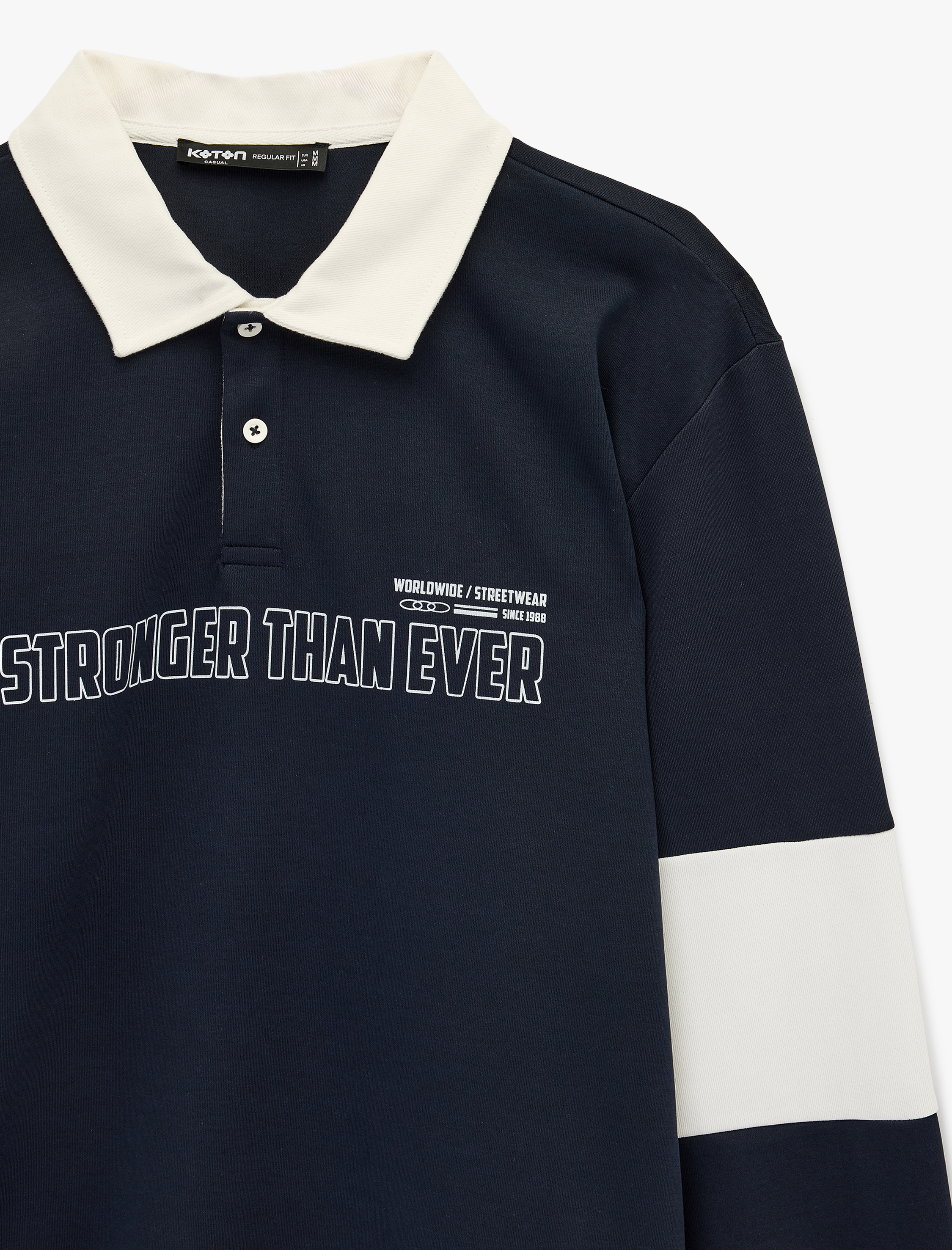   Uzun Kollu Pamuklu Renk Kontrastlı Düğmeli Baskılı Polo Yaka Sweatshirt