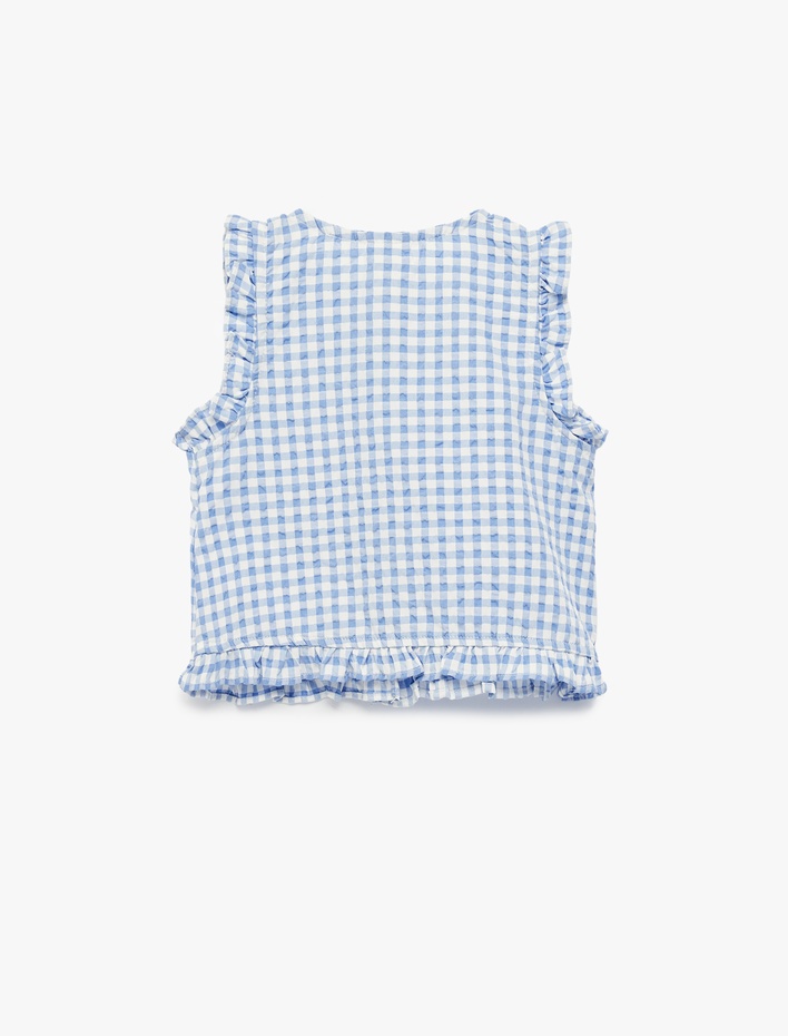 Kız Bebek Kolsuz Bisiklet Yaka Fırfır Detaylı Fiyonklu Pötikareli Gömlek