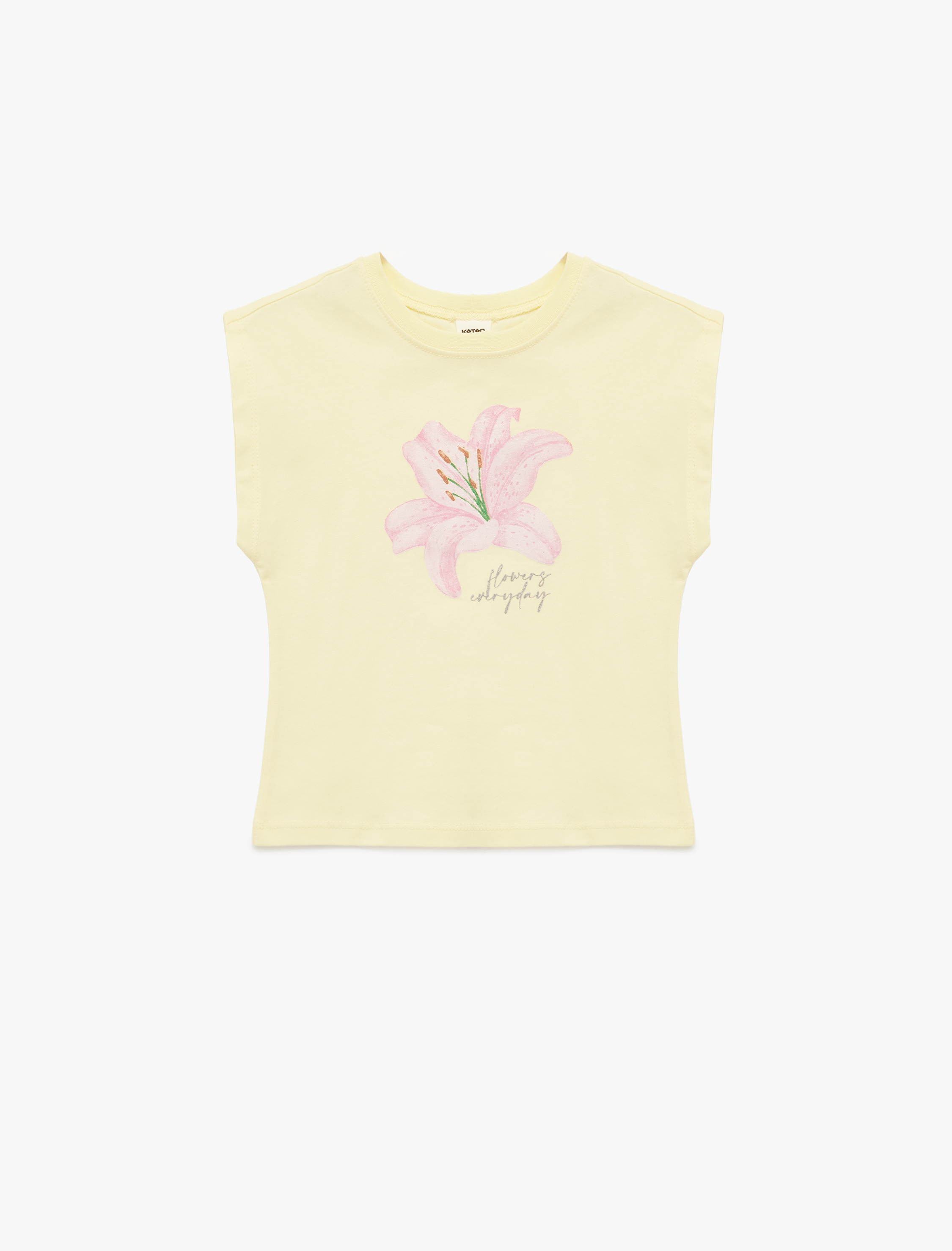  Kız Bebek Pamuklu Kolsuz Bisiklet Yaka Çiçek Baskılı Tişört