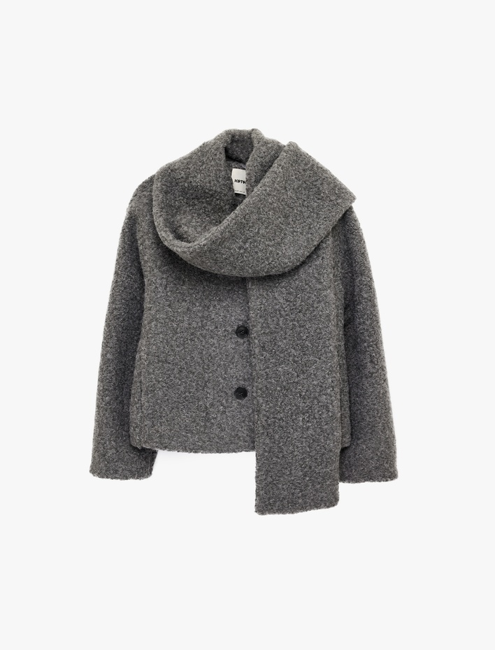  Düğmeli Cepli Uzun Kollu Kısa Atkılı Peluş Mont