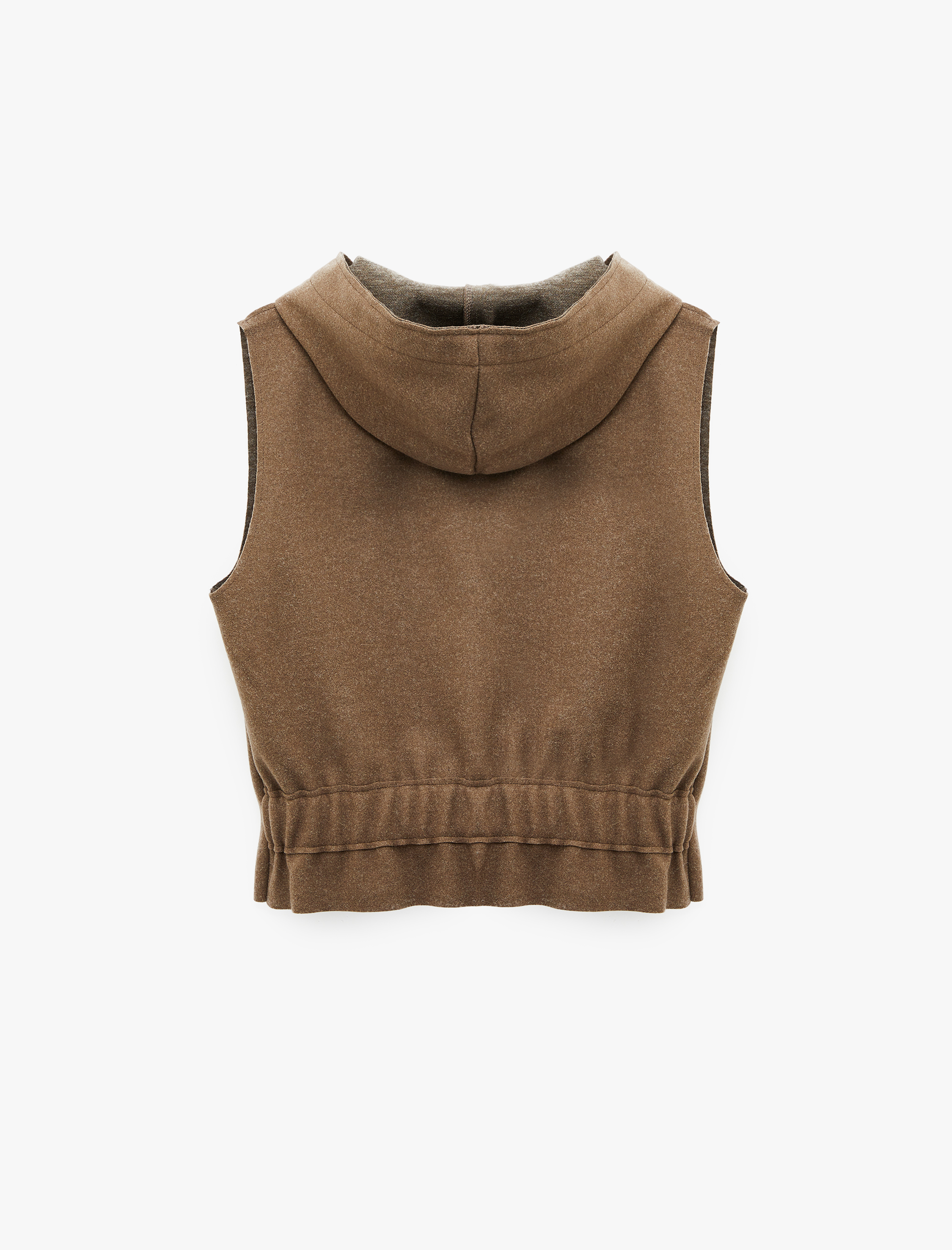   Viskon Karışımlı Kapüşonlu Kolsuz Cep Detaylı Fermuarlı Hırka