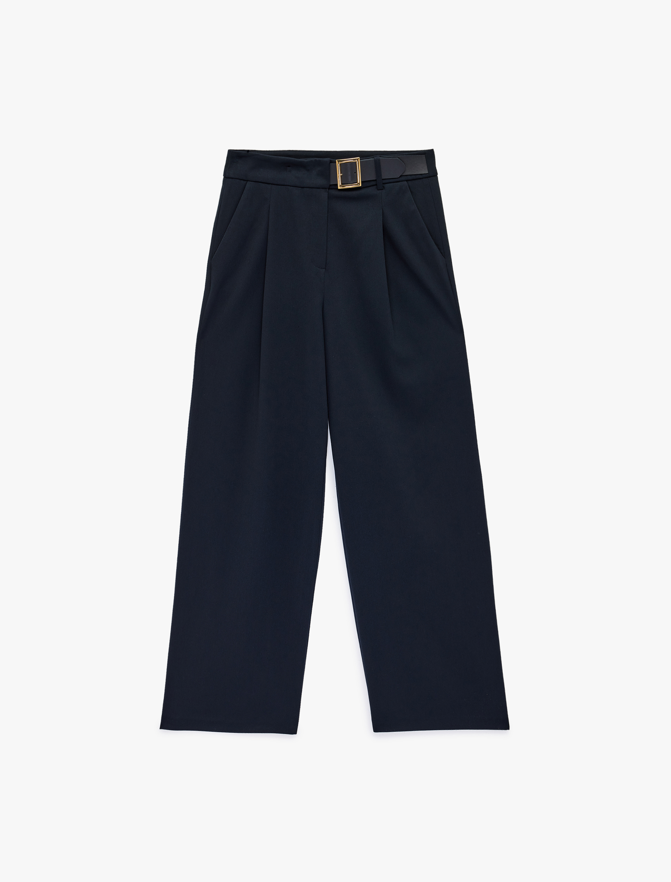   Cepli Kemer Detaylı Viskon Karışımlı Geniş Paça Pantolon