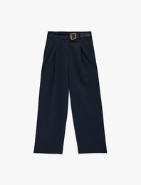 Cepli Kemer Detaylı Viskon Karışımlı Geniş Paça Pantolon