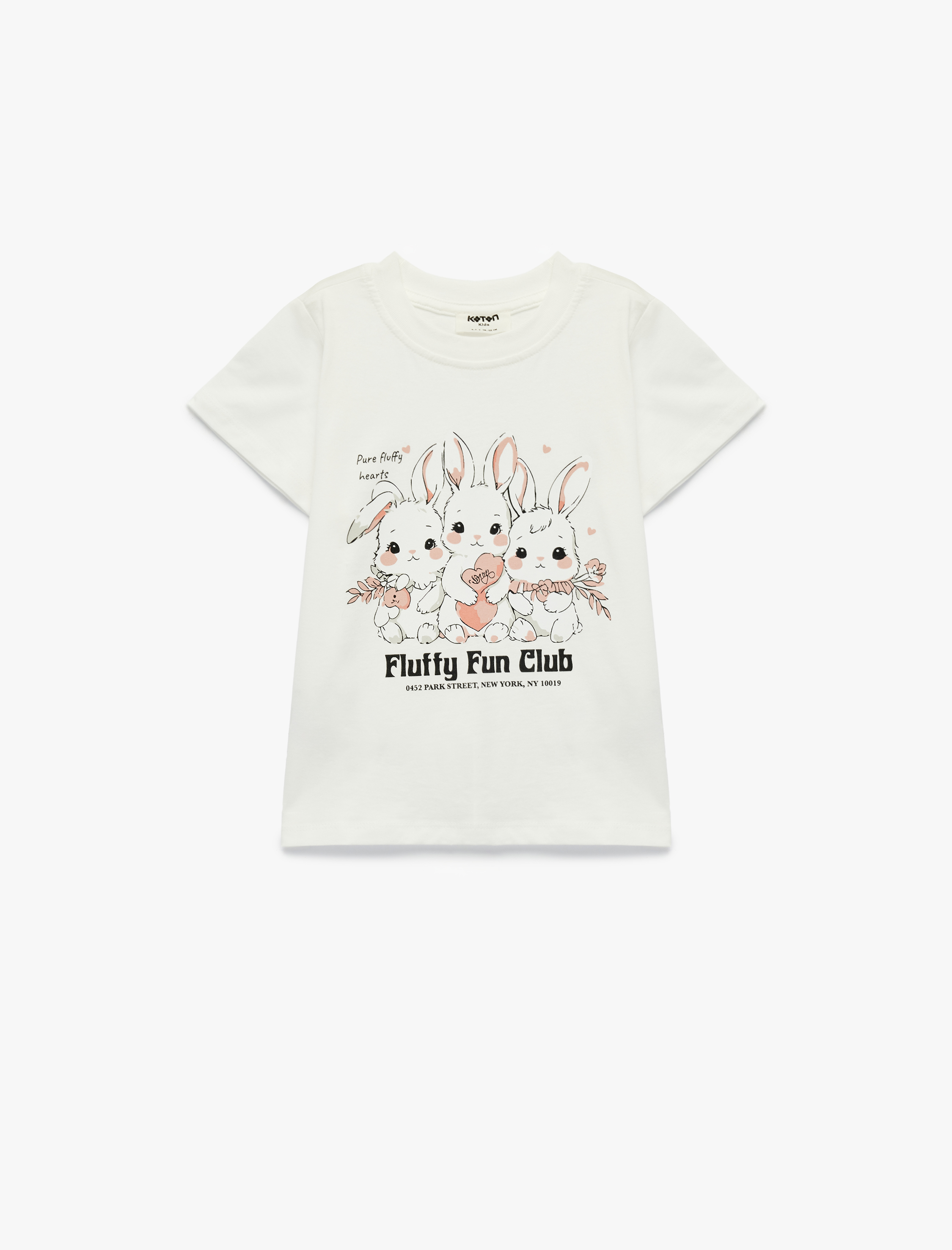  Kız Çocuk Bisiklet Yaka Kısa Kollu Tavşan Baskılı Pamuklu Tişört