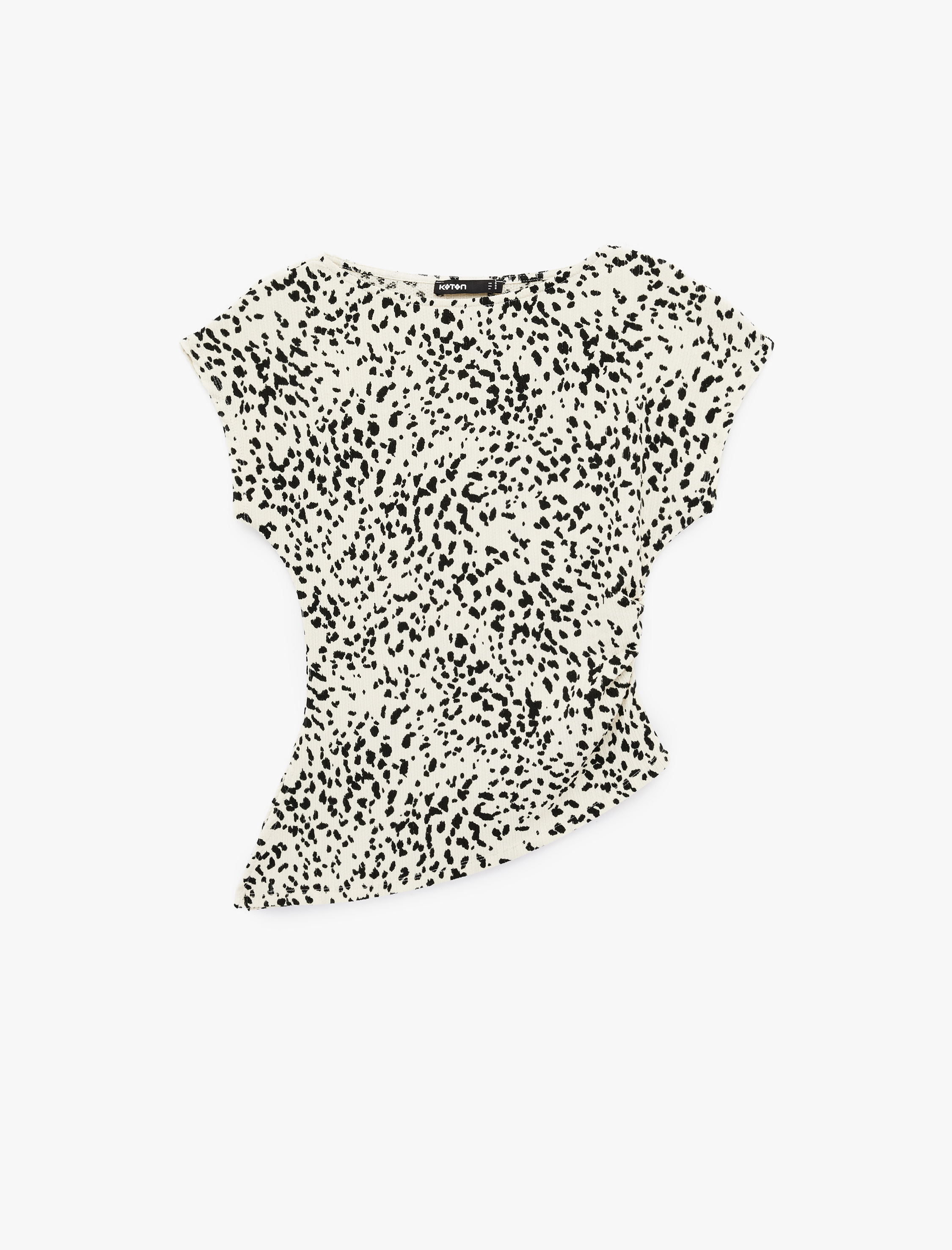   Drape Detaylı Kayık Yuvarlak Yaka Kolsuz Desenli Bluz