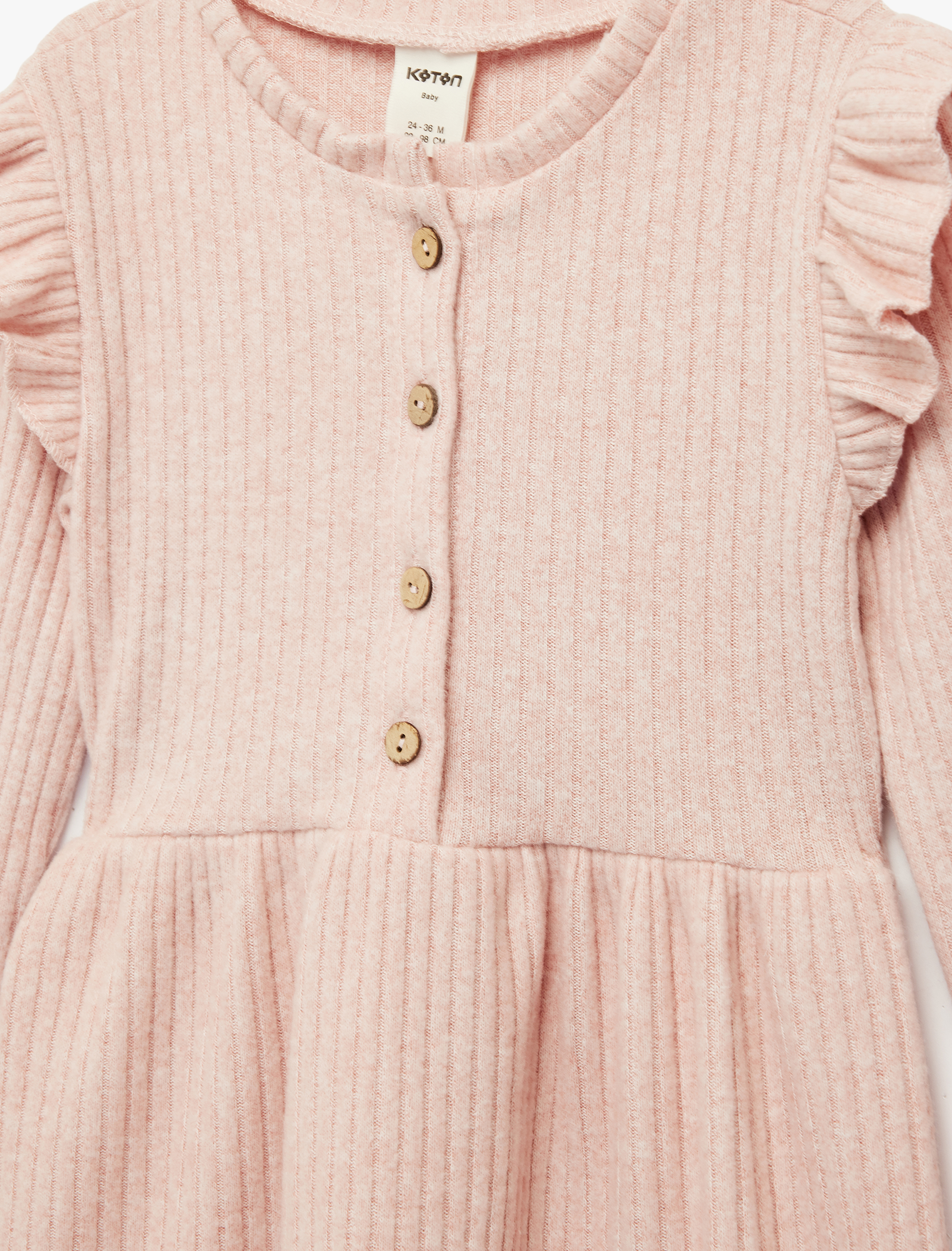  Kız Bebek Fırfırlı Uzun Kollu Bisiklet Yaka Elbise