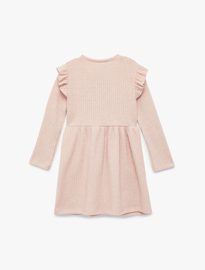 Kız Bebek Fırfırlı Uzun Kollu Bisiklet Yaka Elbise