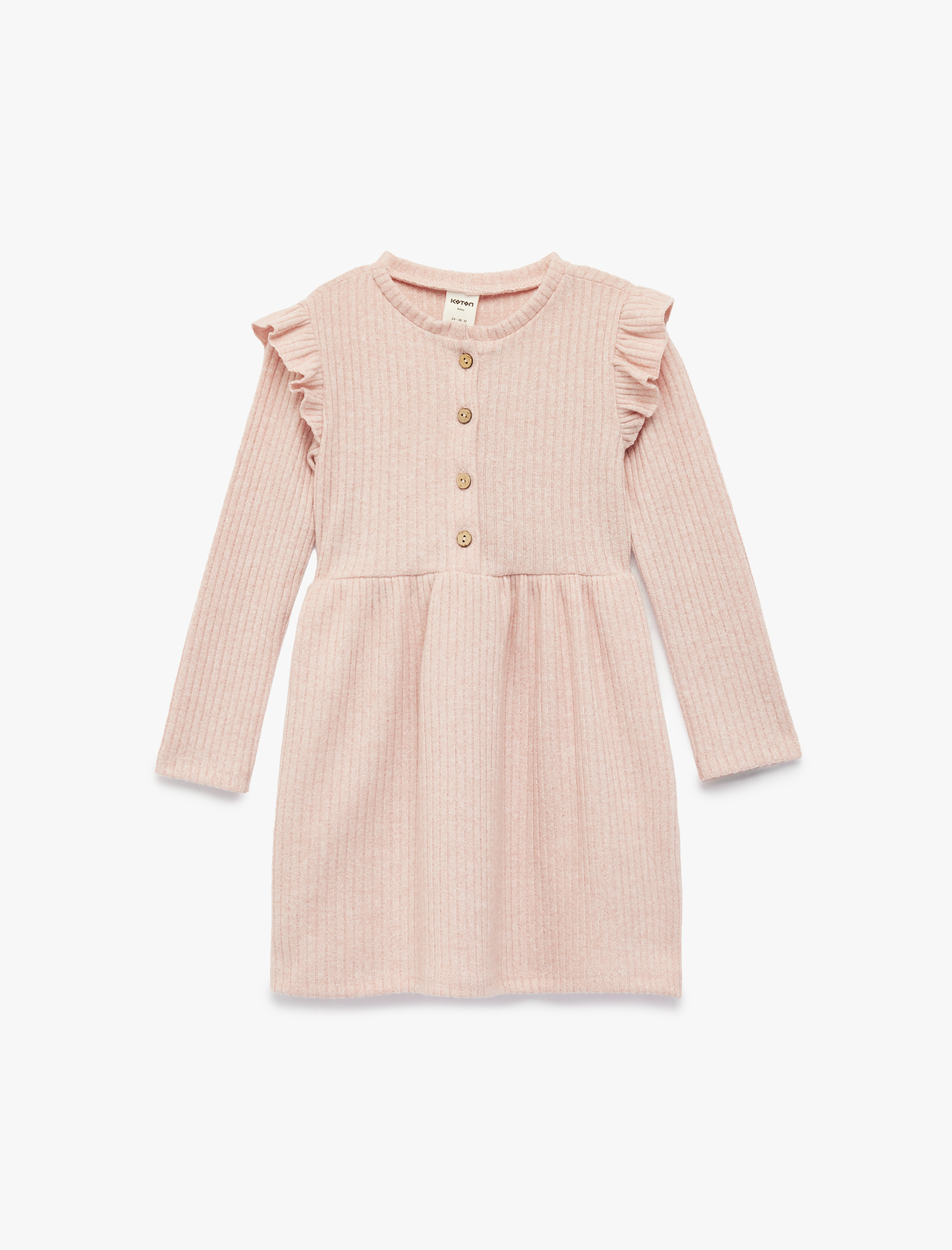  Kız Bebek Fırfırlı Uzun Kollu Bisiklet Yaka Elbise