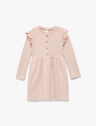 Fırfırlı Uzun Kollu Bisiklet Yaka Elbise