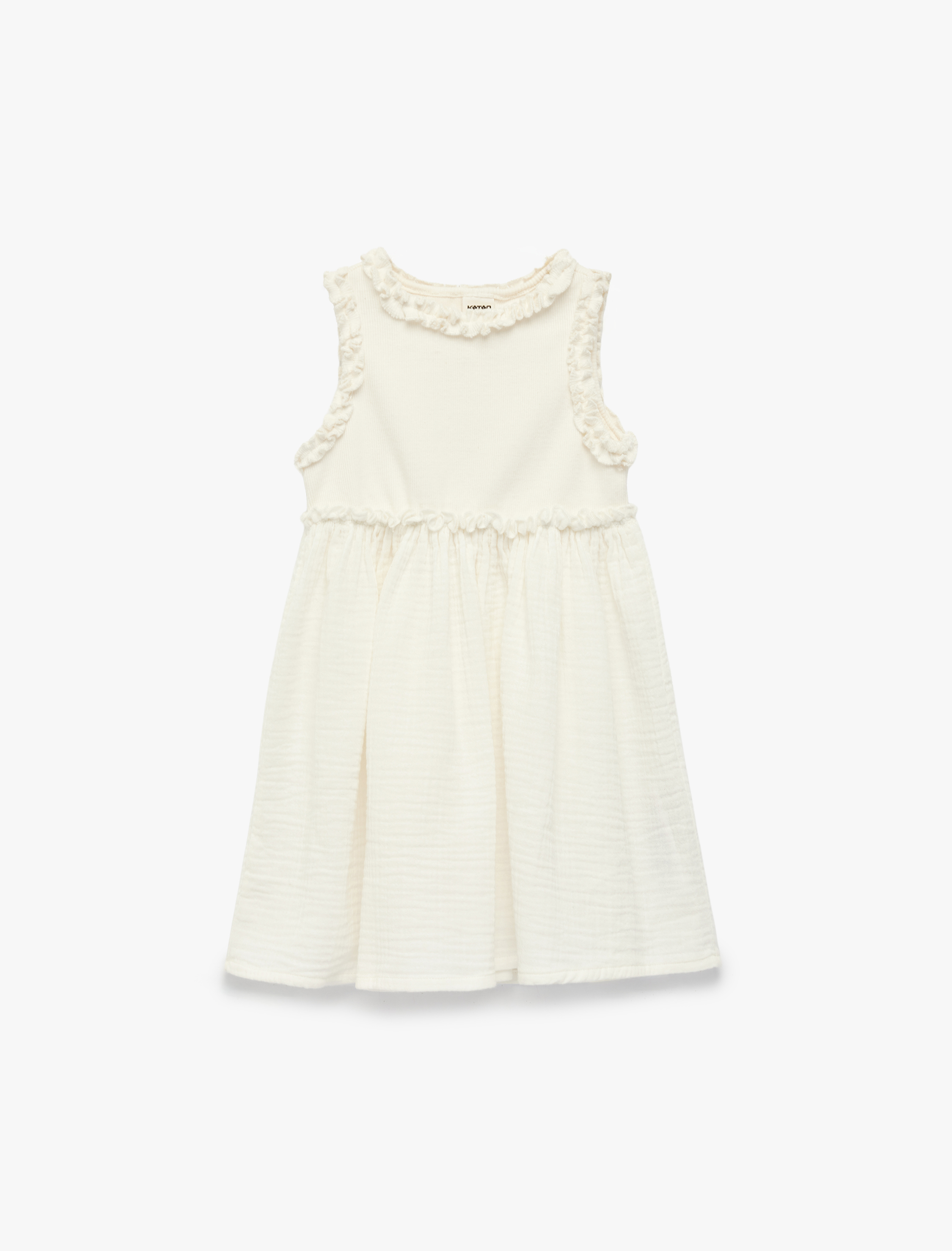  Kız Bebek Pamuklu Kolsuz Fırfır Detaylı Bisiklet Yaka A Kesim Elbise