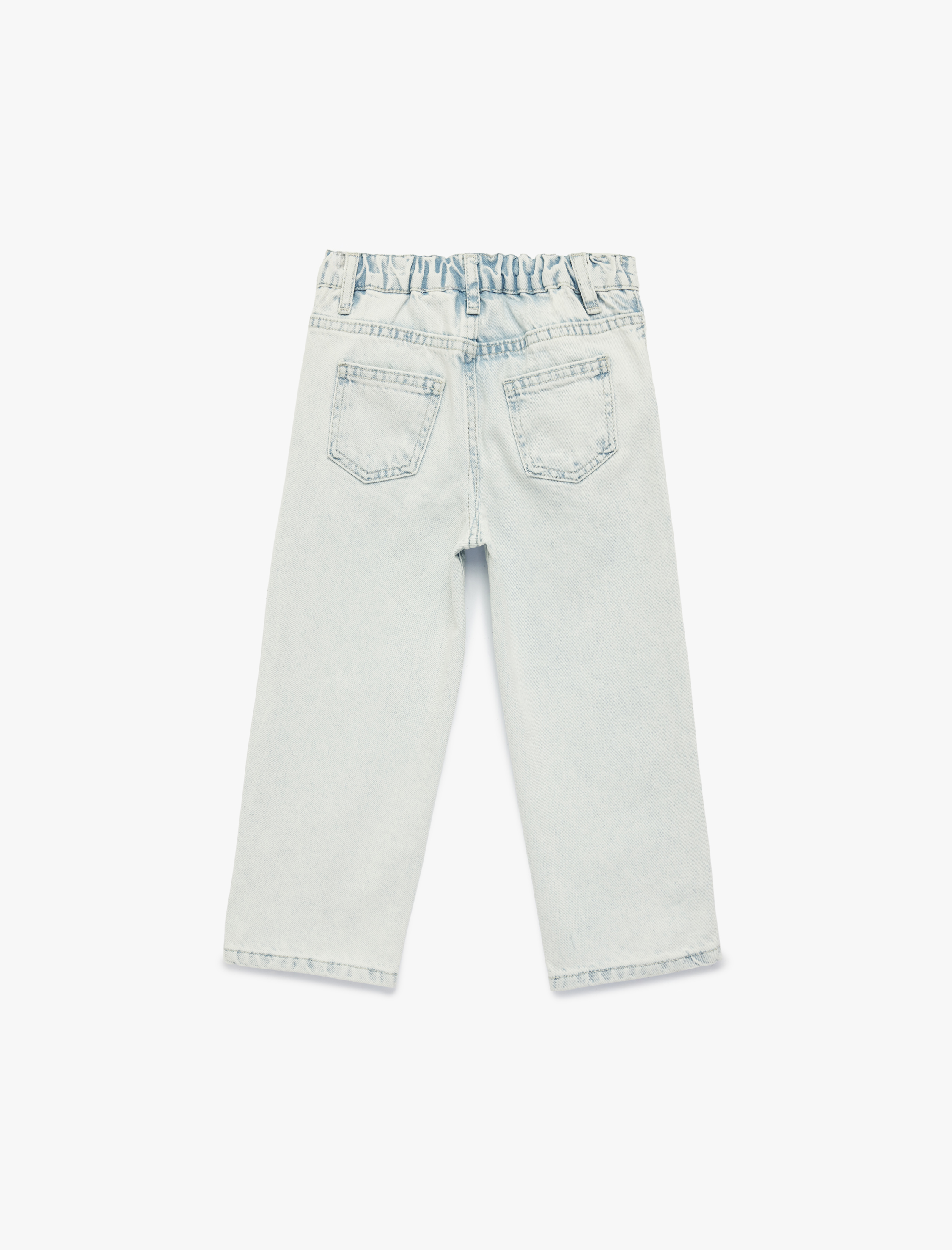  Kız Bebek Çiçek İşlemeli Pamuklu Balon Fit Denim Pantolon