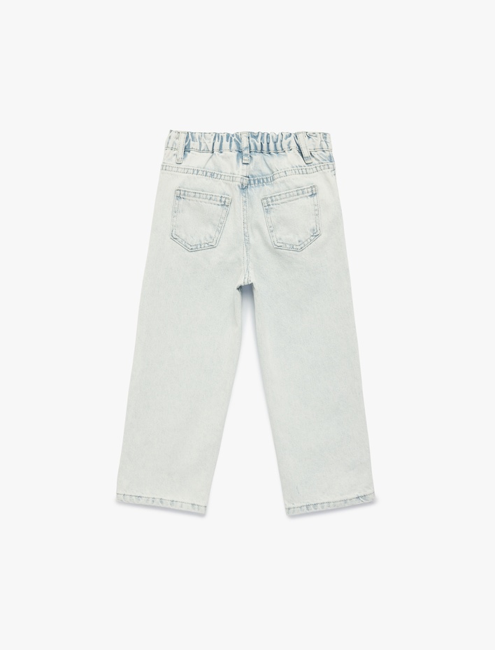 Kız Bebek Çiçek İşlemeli Pamuklu Balon Fit Denim Pantolon