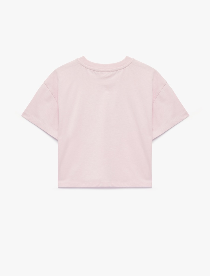 Kız Çocuk Fiyonk Baskılı Kısa Kollu Bisiklet Yaka Pamuklu Tişört