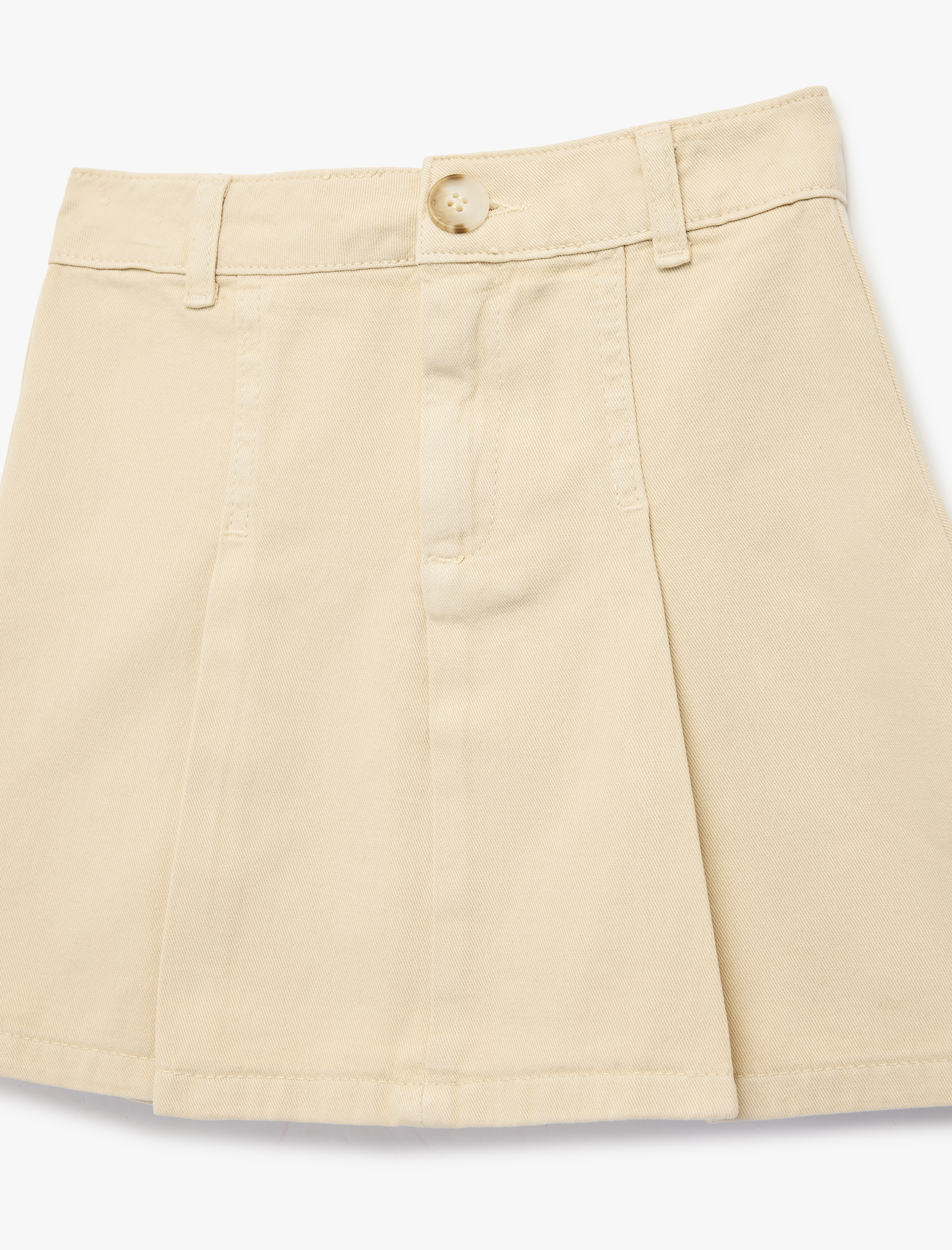  Kız Çocuk Düğmeli Fermuar Detaylı Pileli Pamuklu Mini Etek